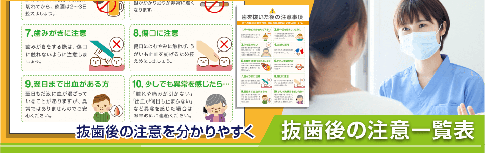 抜歯後の注意一覧表